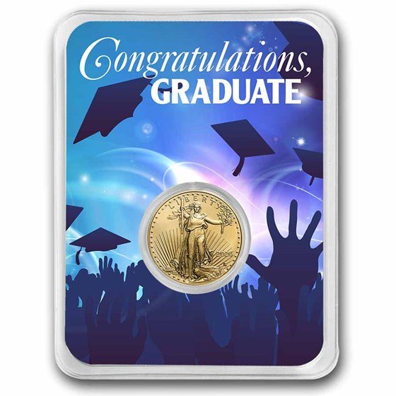 2025 1/10 oz Gold Eagle - w/Celebrate Graduate Card, In TEP