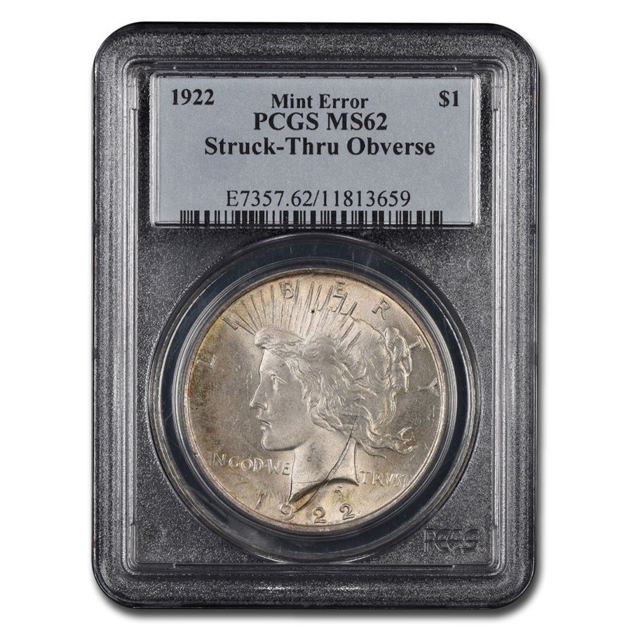 1922 Peace Dollar MS-62 PCGS (Struck-Thru Obverse)
