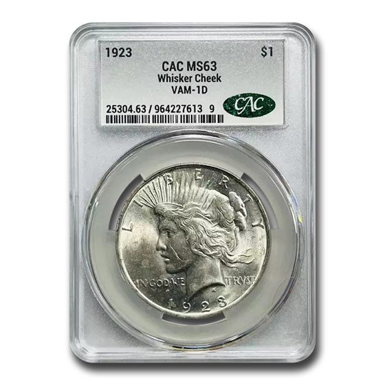 1923 Peace Dollar MS-63 CACG (VAM-1D Whisker Cheek)