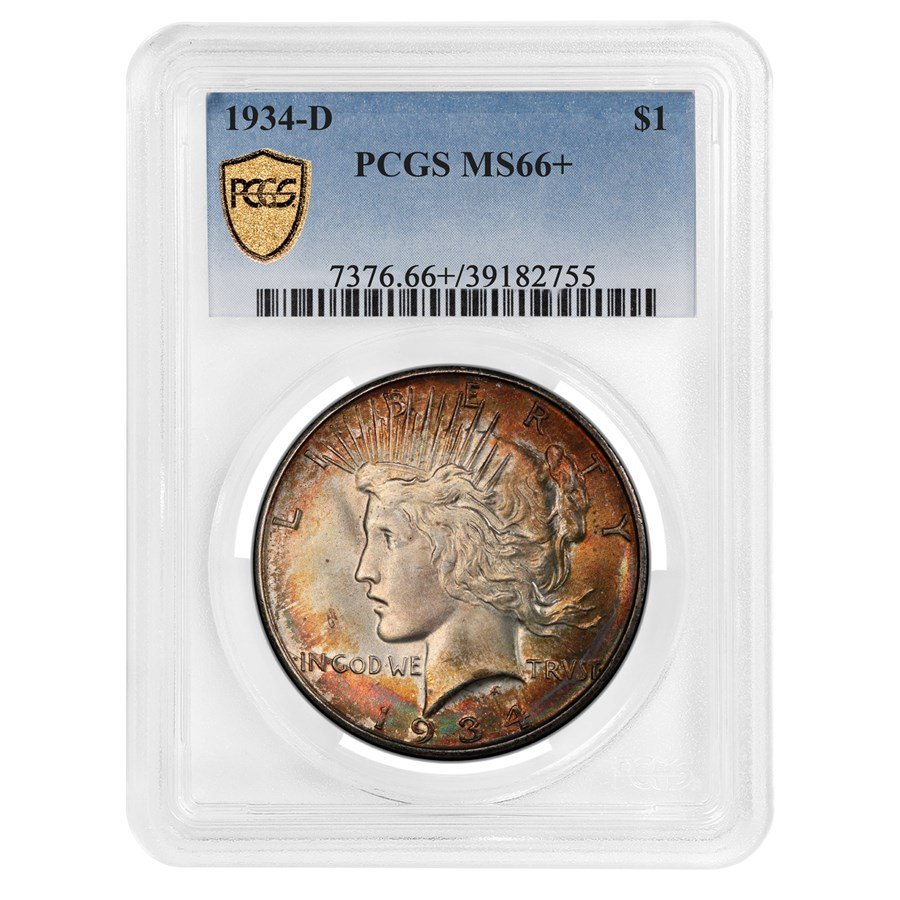 1934-D Peace Dollar MS-66+ PCGS (Toned)