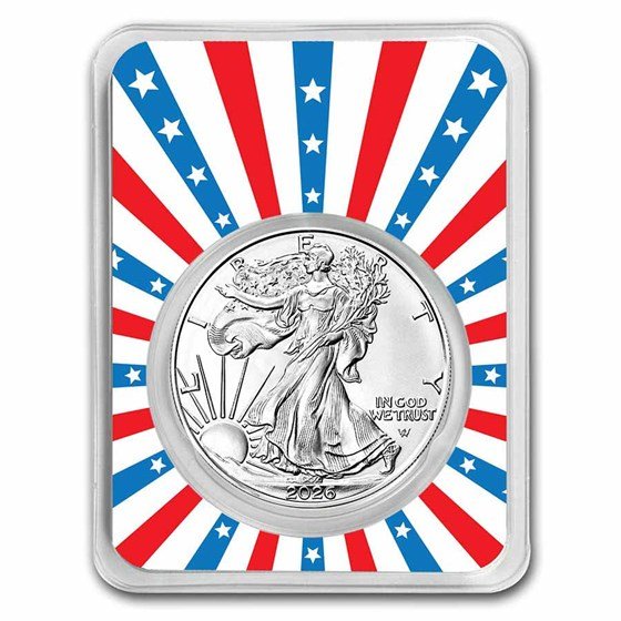 2025 1 oz Silver Eagle - w/Stars & Stripes Burst Card, In TEP