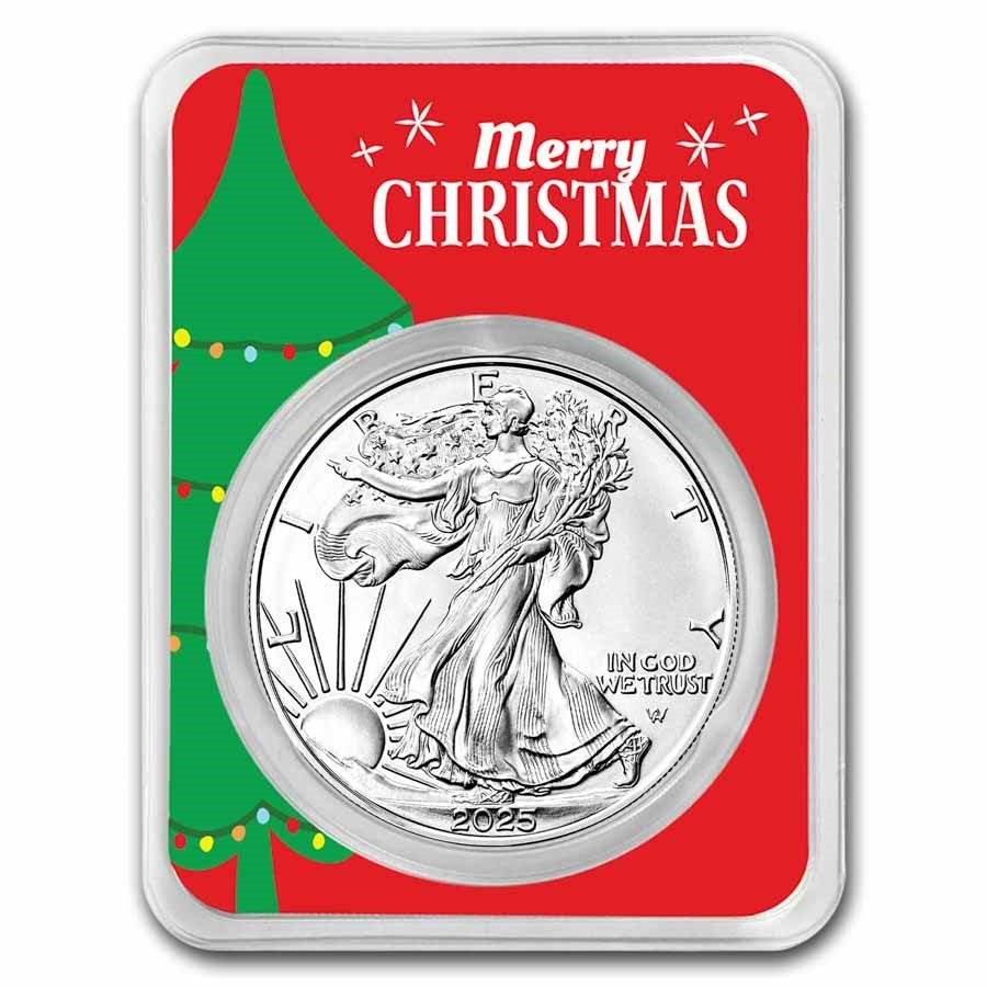 2025 1 oz American Silver Eagle - w/Merry Christmas Tree Card