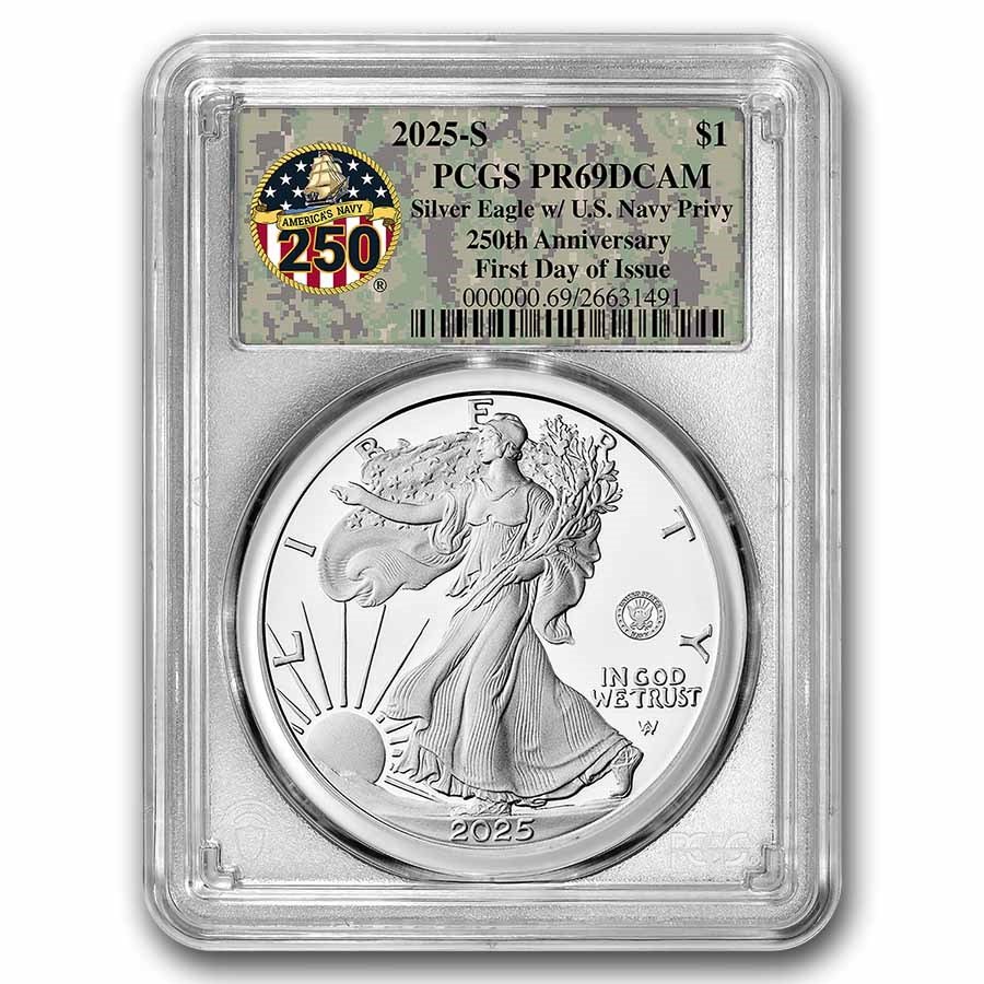 2025-S 1 oz Proof Silver Eagle PR-69 PCGS (Navy Privy, FDI, Navy)