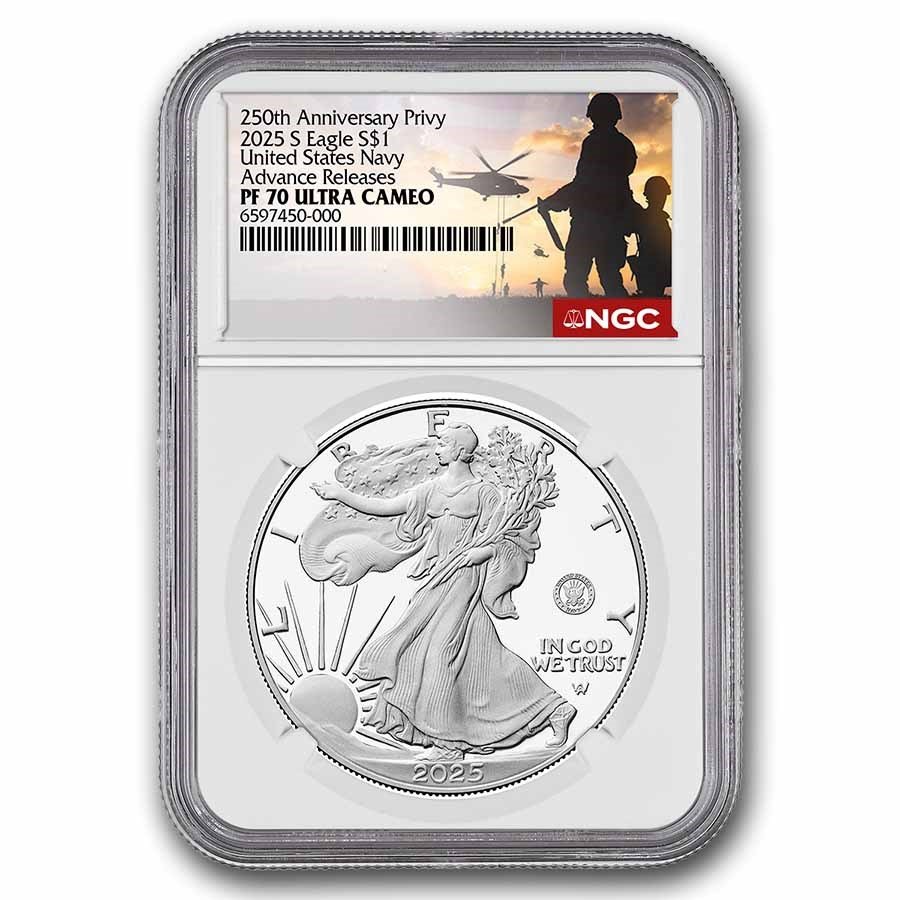 2025-S 1 oz Proof Silver Eagle PF-70 NGC (Navy Privy, AR)