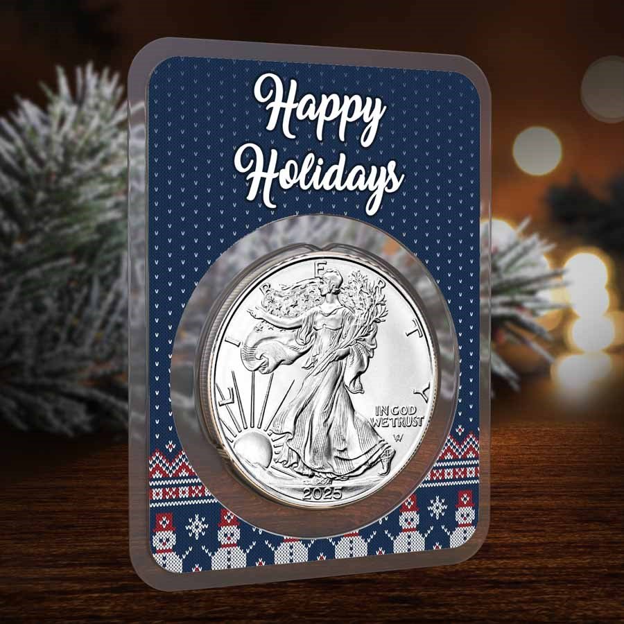 2025 1 oz American Silver Eagle - w/Happy Holidays Snowmen Card