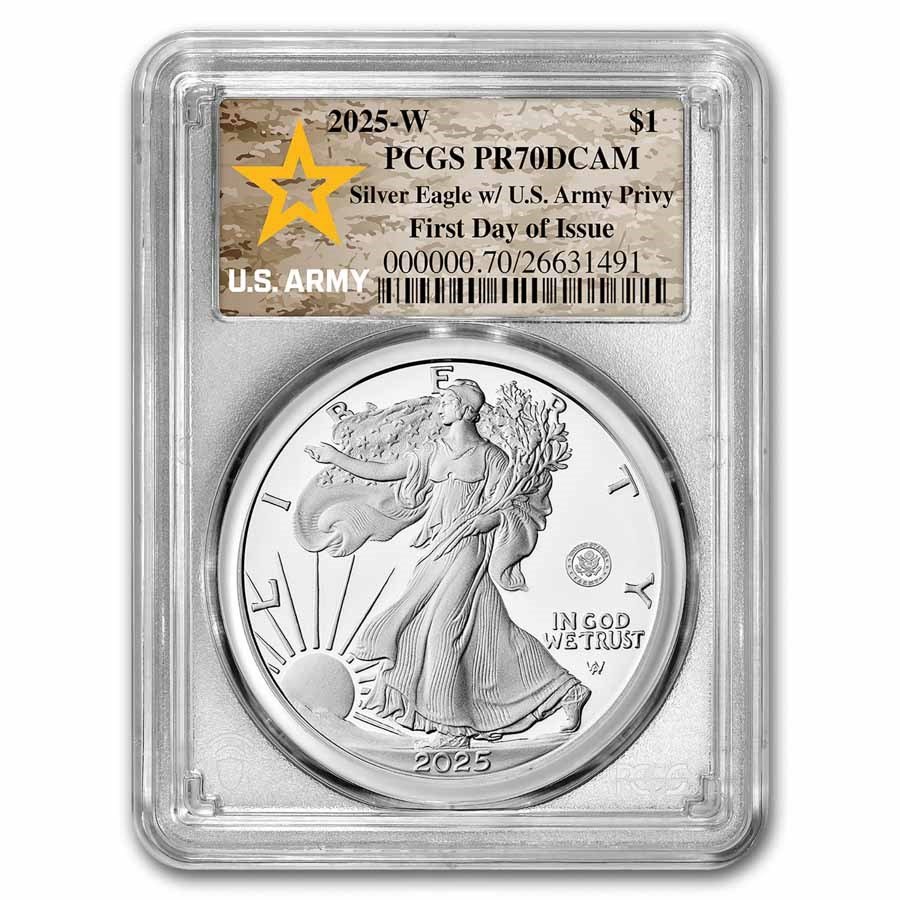 2025-W 1 oz Proof Silver Eagle PR-70 PCGS (Army Privy, FDI, Army)