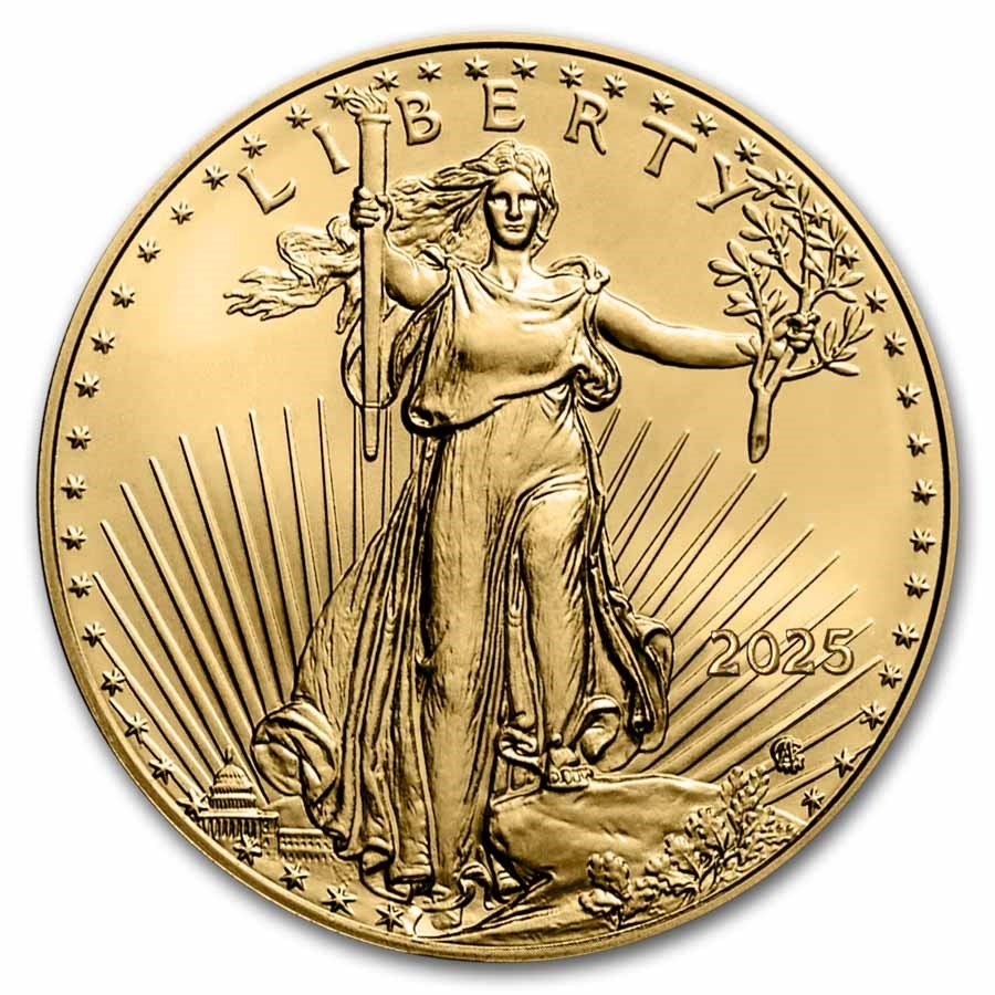 2025 1/10 oz American Gold Eagle - w/Red Christmas Trees Card