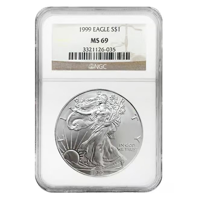 1999 1 oz Silver American Eagle $1 Coin NGC MS 69