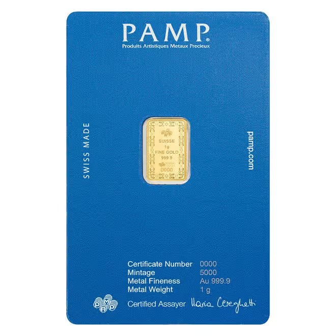 Box of 25 - 1 Gram PAMP Suisse Star of David Gold Bar .9999 Fine (in Assay)