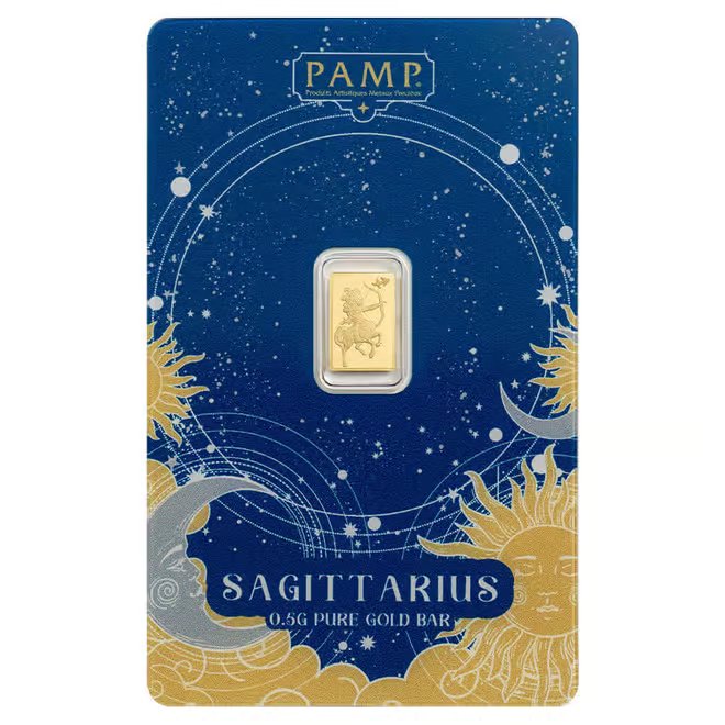 1/2 Gram PAMP Suisse Sagittarius Zodiac Gold Bar (in Assay)