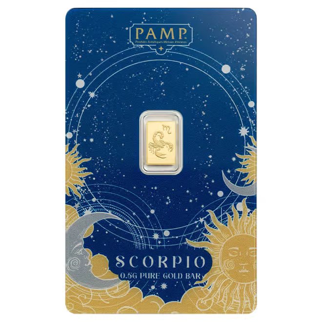 1/2 Gram PAMP Suisse Scorpio Zodiac Gold Bar (in Assay)