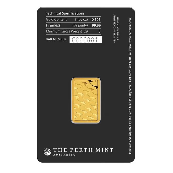 Box of 25 - 5 Gram Perth Mint Gold Bar .9999 Fine (in Assay)