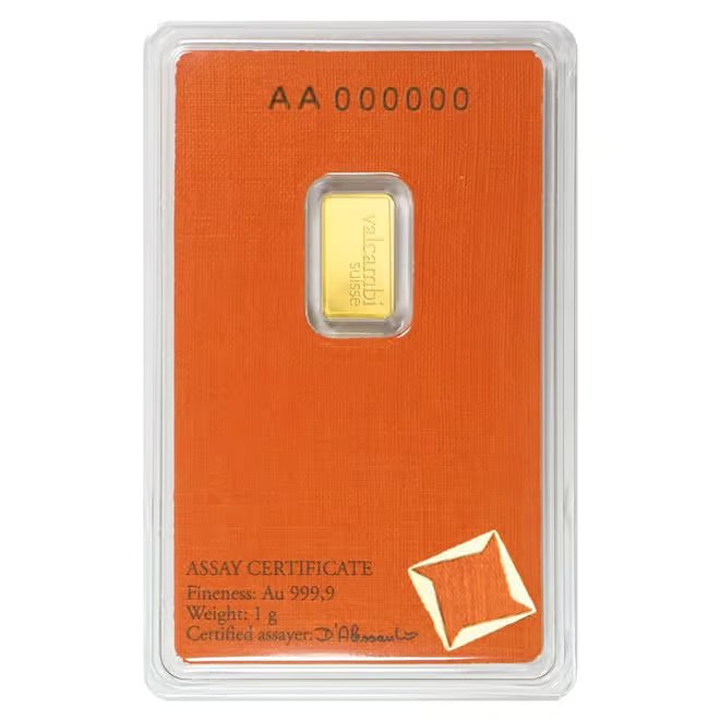 1 Gram Gold Bar Valcambi Suisse .9999 Fine (in Assay)