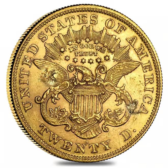 $20 Gold Double Eagle Liberty Head Type II - Ex Jewelry (Random Year, 1866-1876)