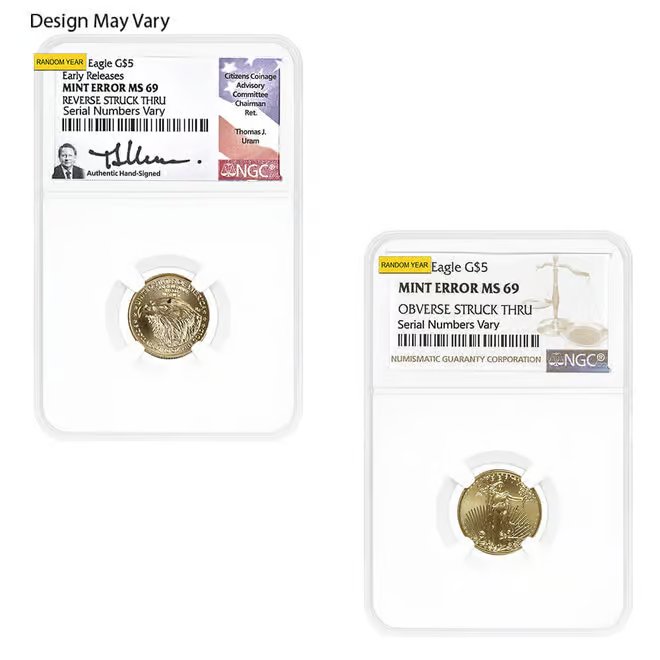 1/10 oz $5 Gold American Eagle NGC MS 69 Mint Error (Random Year)