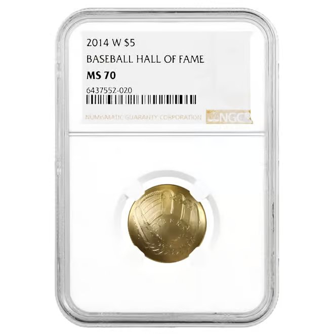 2014 W Gold $5 National Baseball Hall of Fame Coin NGC MS 70