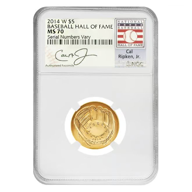 2014 W $5 Gold National Baseball Hall of Fame Coin NGC MS 70 (Cal Ripken Jr.)