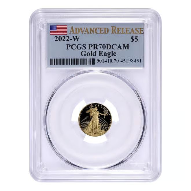 2022-W 1/10 oz $5 Proof Gold American Eagle PCGS PF 70 DCAM AR