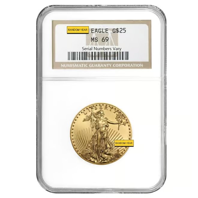 1/2 oz $25 Gold American Eagle NGC MS 69 (Random Year)