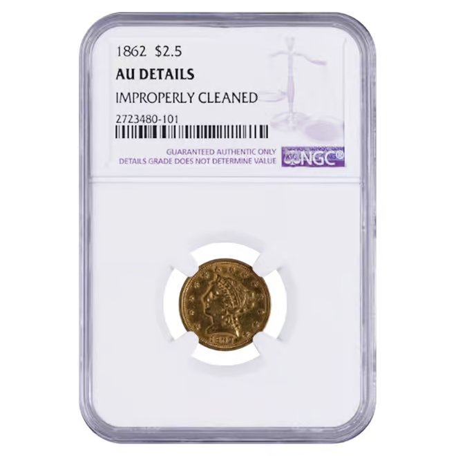 1862 $2.5 Liberty Head Quarter Eagle Gold Coin NGC AU Details