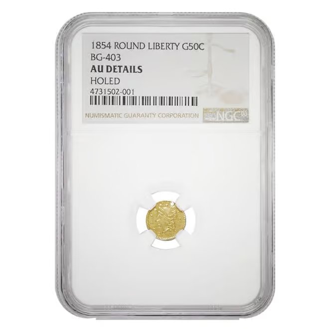 1854 Gold California Fractional Liberty Round 50 Cents BG-403 NGC AU Details