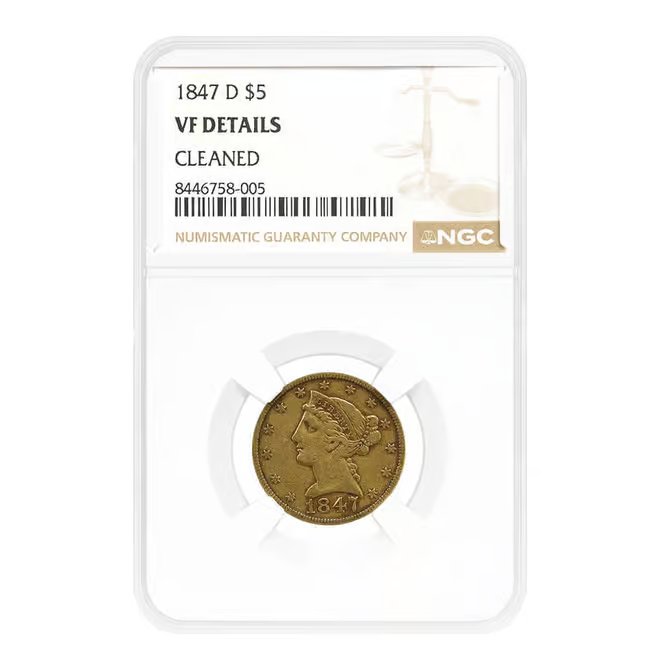 1847-D $5 Liberty Head Half Eagle Gold Coin NGC VF Details