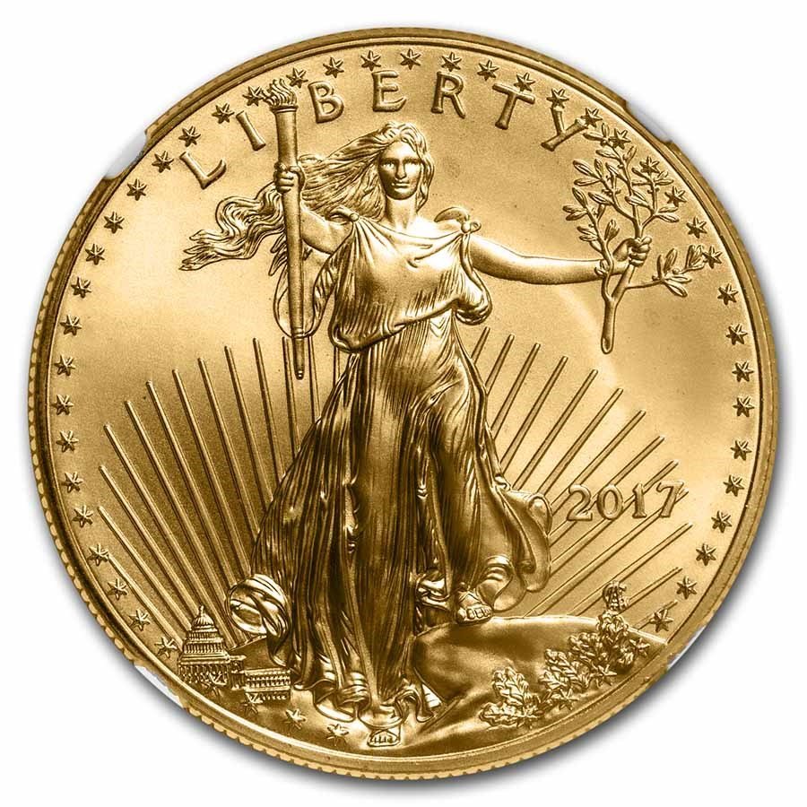 2017 1 oz American Gold Eagle MS-70 NGC (FDI, Elizabeth Signed)