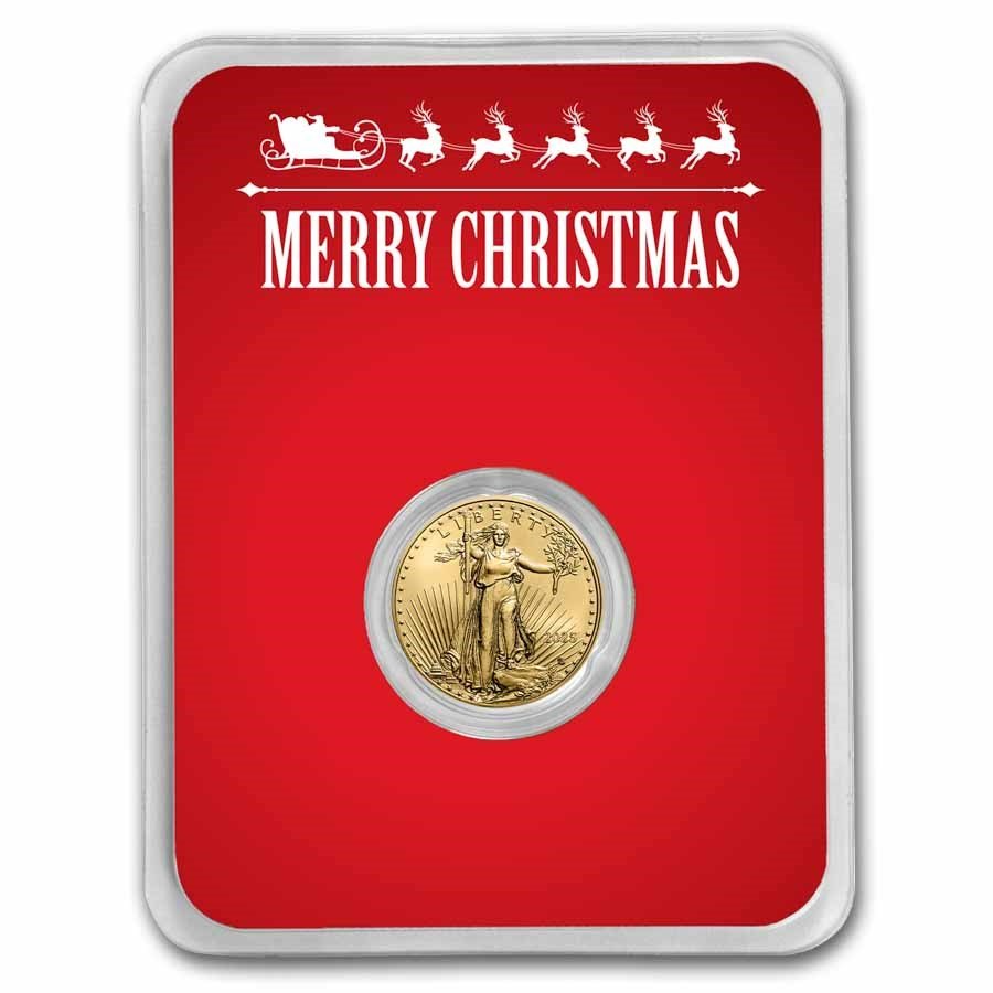 2025 1/10 oz American Gold Eagle - w/Red Merry Christmas Card