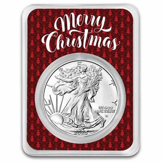 2025 1 oz American Silver Eagle - w/Elegant Merry Christmas Card