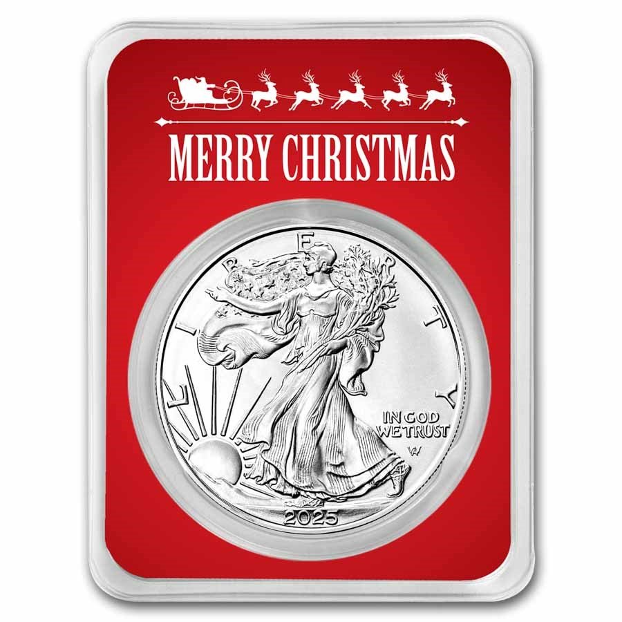 2025 1 oz American Silver Eagle - w/Red Merry Christmas Card