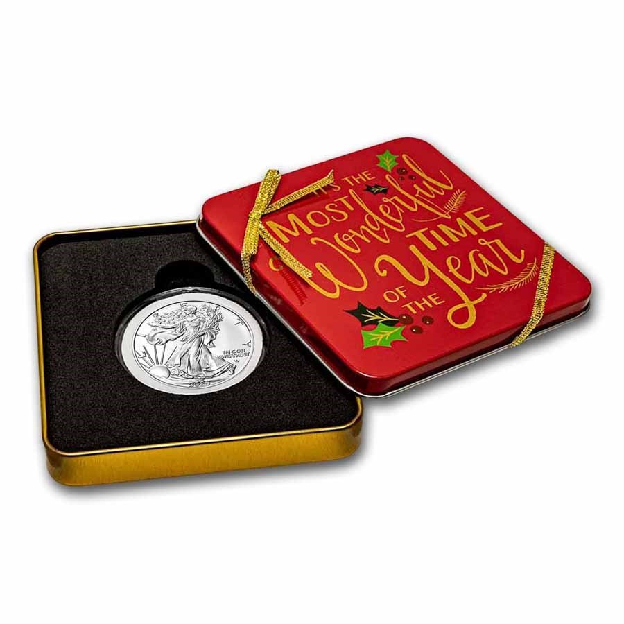 2025 1 oz American Silver Eagle - w/Holiday Tin, Wonderful Time