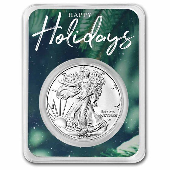 2025 1 oz American Silver Eagle - w/Happy Holidays Tree Branches