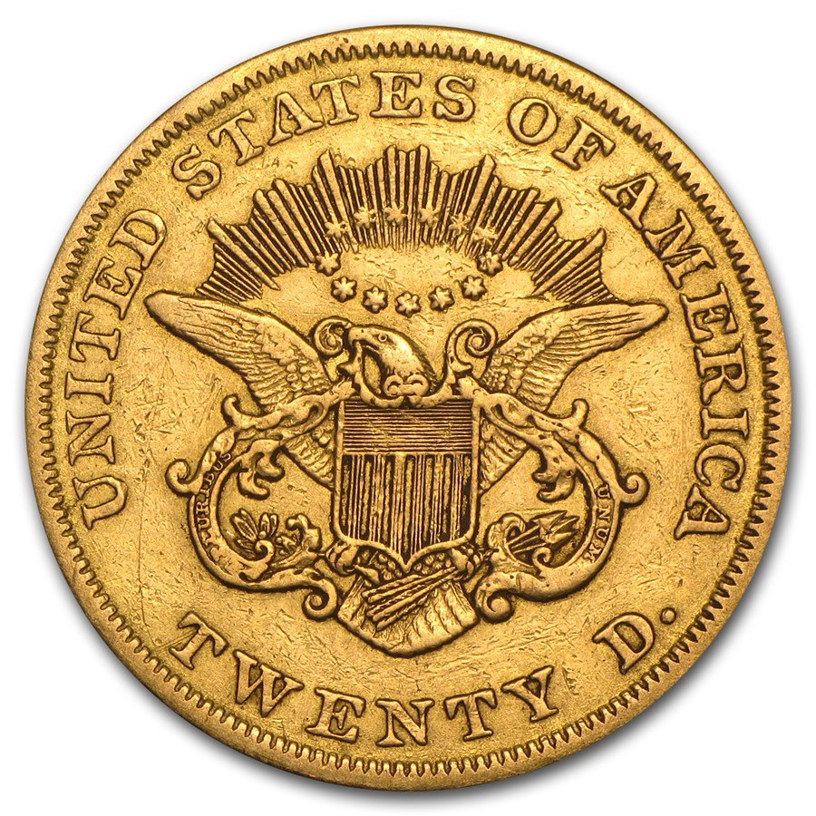 1850-1866 $20 Liberty Gold Double Eagle Type 1 (Cleaned)