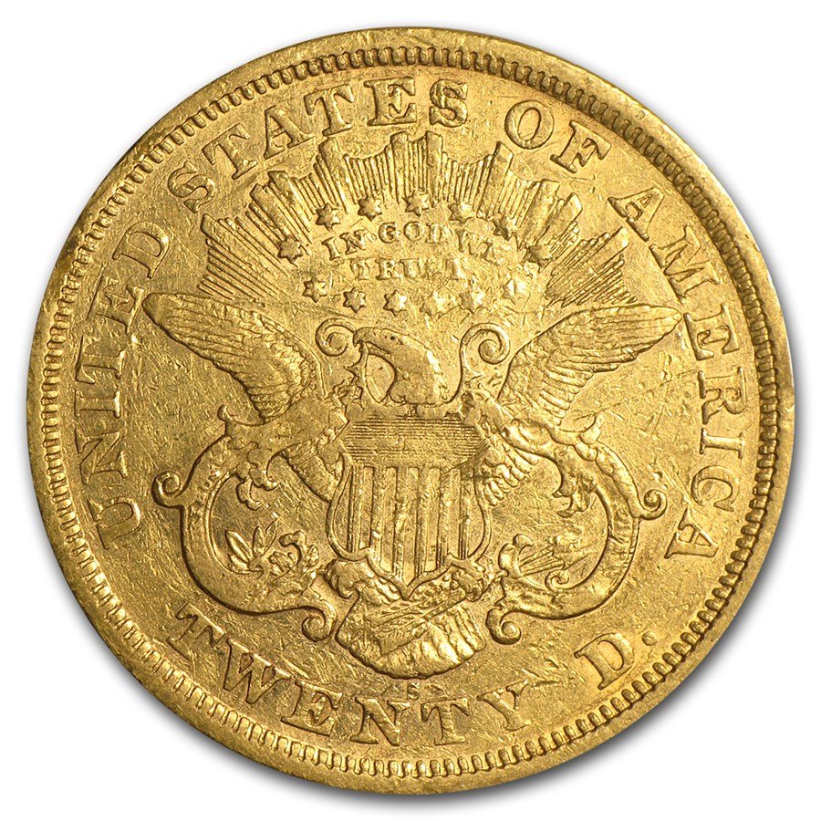 1866-1876 $20 Liberty Gold Double Eagle Type 2 (Cleaned)