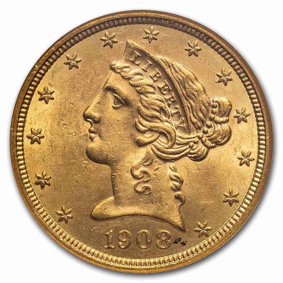 1908 $5 Liberty Gold Half Eagle