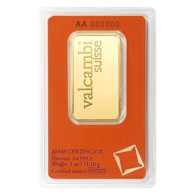 1 oz Gold Bar Valcambi Suisse .9999 Fine (in Assay)