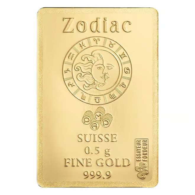 1/2 Gram PAMP Suisse Pisces Zodiac Gold Bar (in Assay)