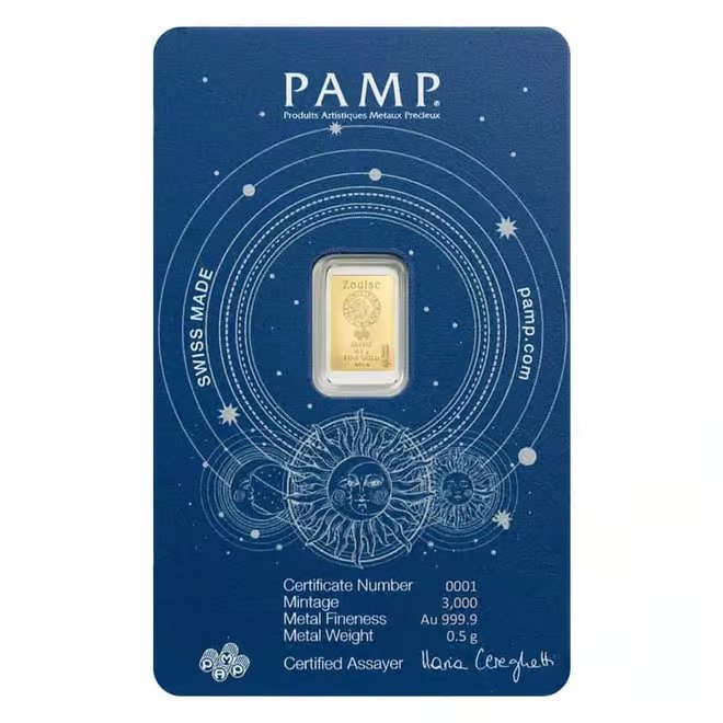 1/2 Gram PAMP Suisse Sagittarius Zodiac Gold Bar (in Assay)