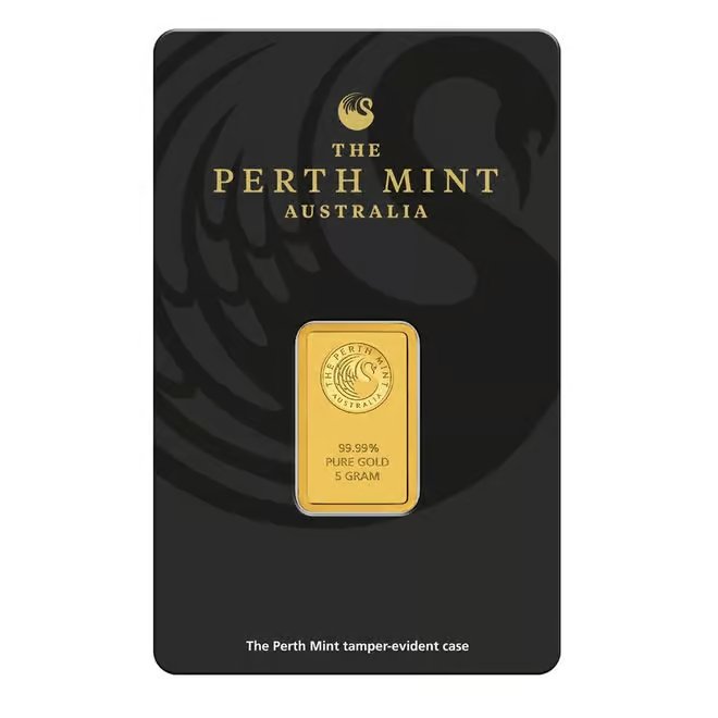 Box of 25 - 5 Gram Perth Mint Gold Bar .9999 Fine (in Assay)