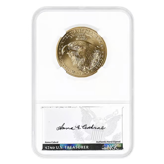 2025 1/2 oz Gold American Eagle NGC MS 70 FDOI (Ronald Reagan / Anna Cabral)