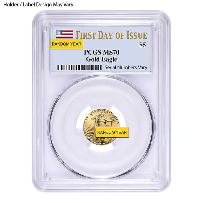 1/10 oz $5 Gold American Eagle PCGS MS 70 FDOI (Random Year)
