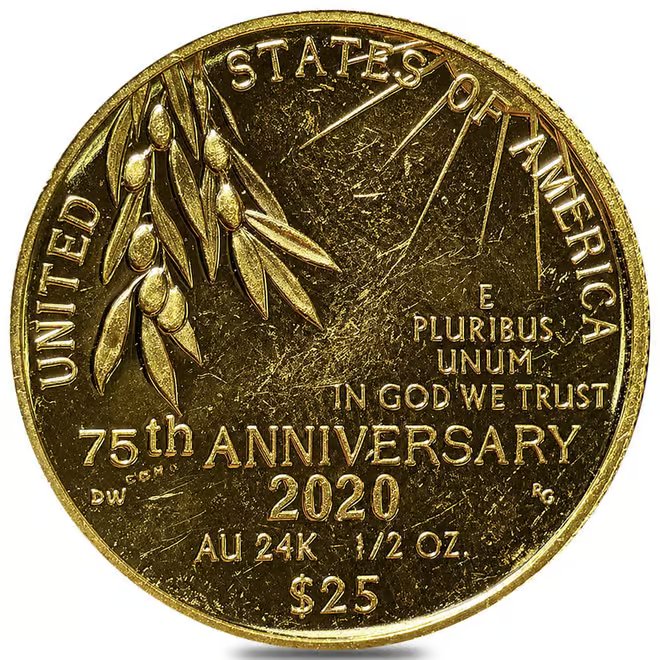 2020-W 1/2 oz End of WWII 75th Anniversary $25 Proof Gold Coin Scruffy