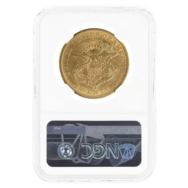 1860-S $20 Liberty Head Double Eagle Gold Coin NGC AU Details