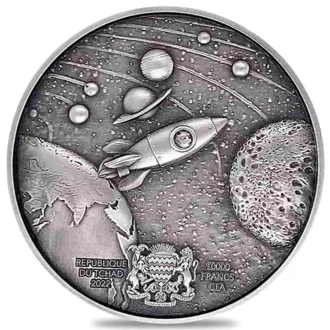 2022 Chad 2 oz Silver Doge on The Moon High Relief Coin NGC MS 70 ER One of First 100