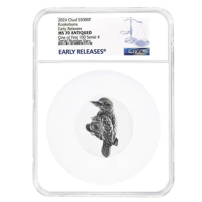 2024 Chad 1 oz Silver Kookaburra Shaped Coin NGC MS 70 ER One of First 100